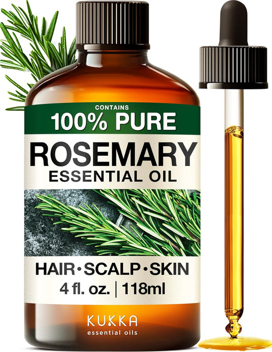 Kukka Rosemary Oil for Hair - 100% Natural Rosemary Hair Oil - Rosemary Essential Oils for Skin, Diffuser & Aromatherapy - Soap Making & DIY (4 Fl Oz).